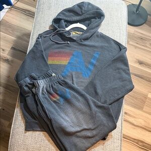 Aviator Nation Logo Faded Smoke SET Hoodie Small/Sweatpants Pockets Medium